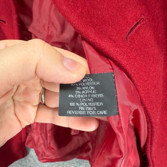 Anne Klein Coat Women M Medium Red Button Up Collared Long Sleeve Wool Lined - Picture 6 of 7